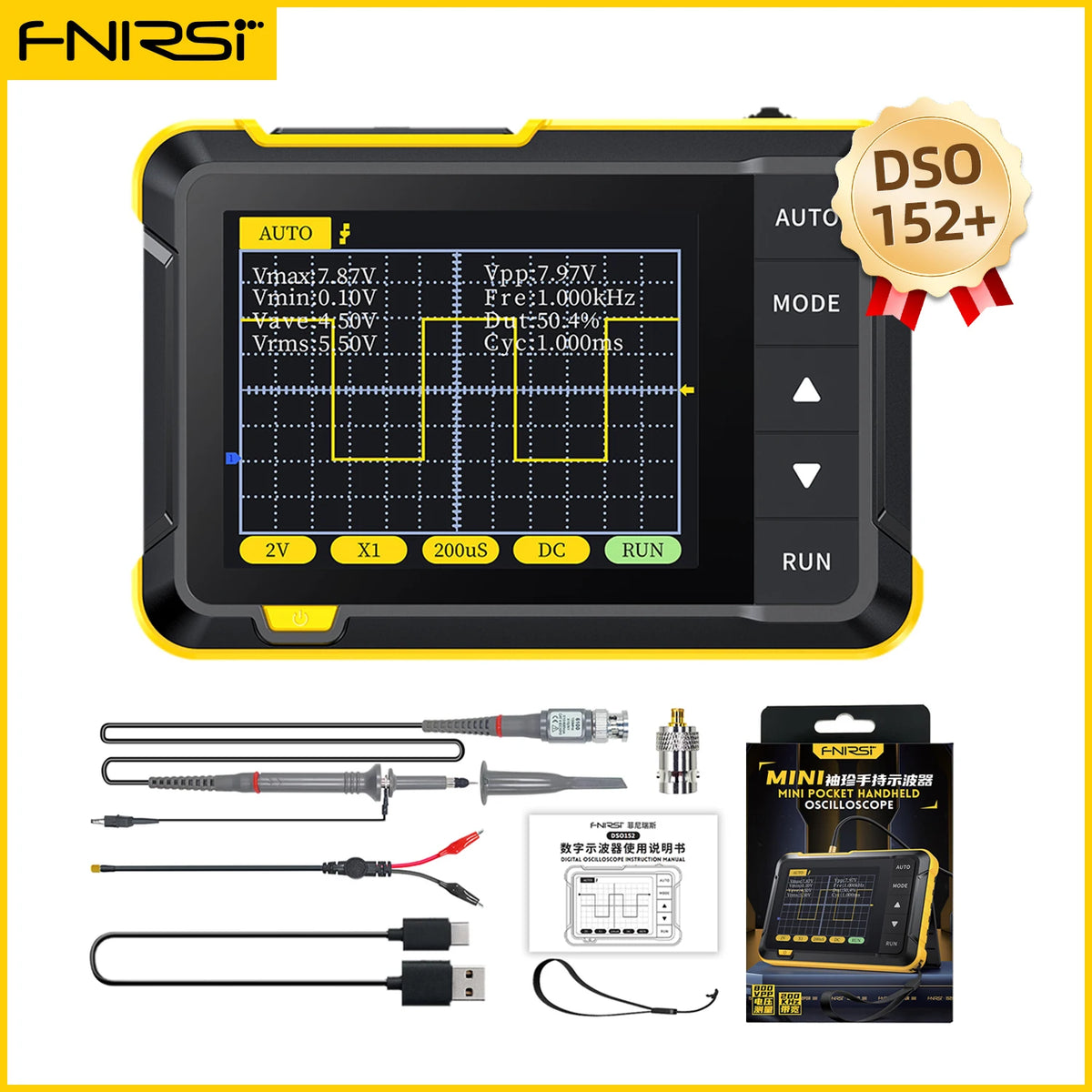 FNIRSI New DSO510 DSO152 DSO153 Mini Handheld Digital 2 IN 1 Oscilloscope Portable 48MS/s 10MHz Bandwidth Electronic Repair Tool