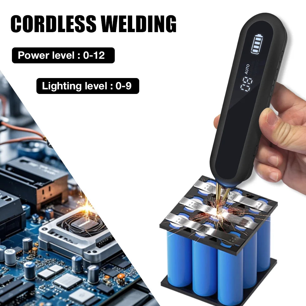 Professional 2-in-1 Battery Spot Welder with Automatic & Manual Modes, 9-Level LED Display
