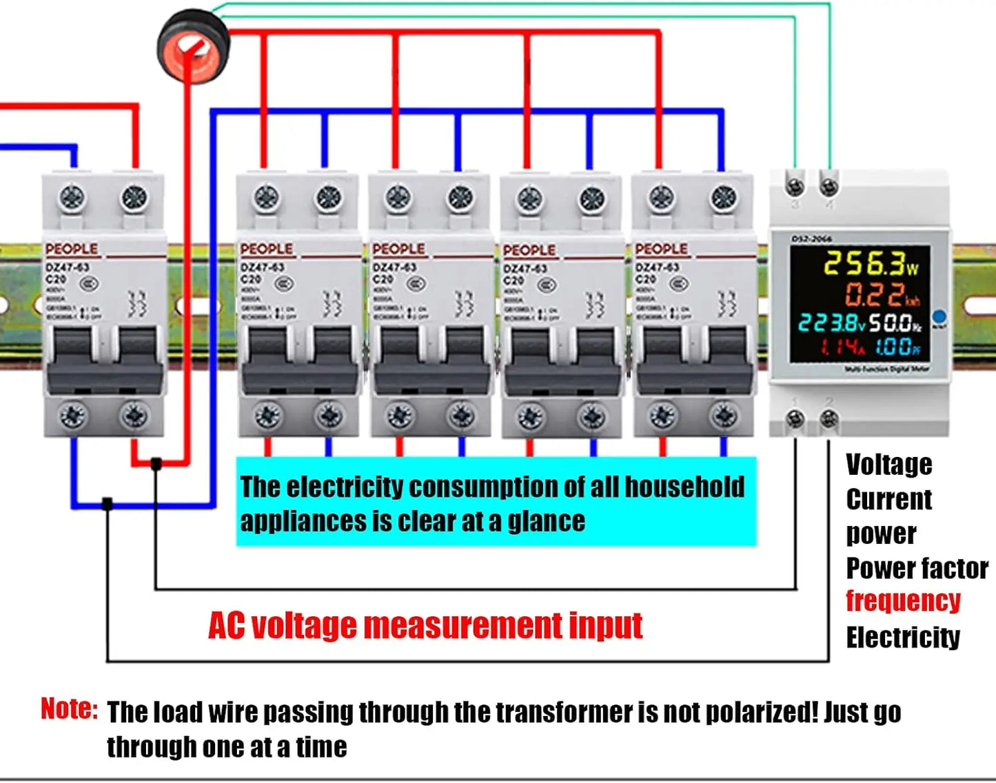 Multifunction Digital Power Meter – D52-2066 | AC Voltage, Current, Power, Energy, Frequency & Power Factor Display