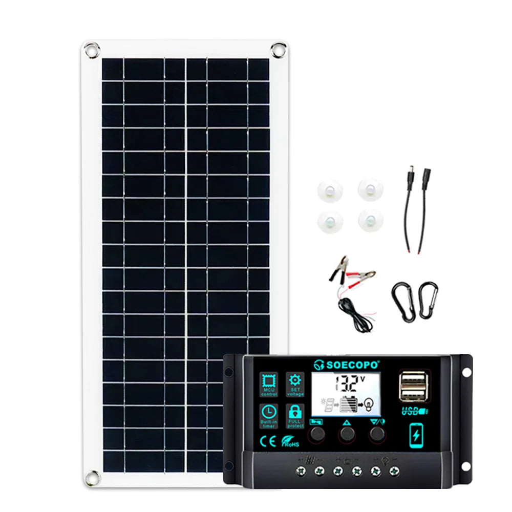 SOECOPO Portable 18V Solar Panel Kit with 12V/24V Charge Controller – 30A to 100A